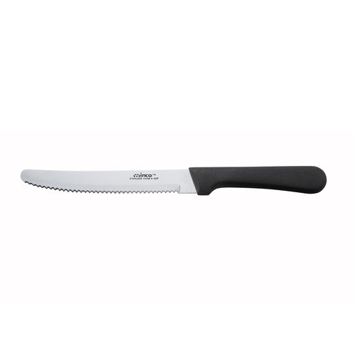 Winco K-50P Steak Knives, 5'' Blade, Black PP Hdl, Round Tip