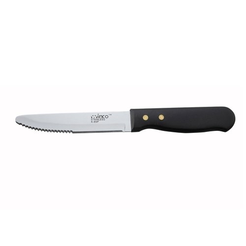 Winco K-85P Jumbo Steak Knives, 5'' Blade, Black Plastic Hdl