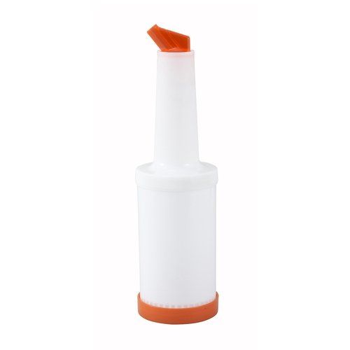 Winco PPB-1O 1qt Liquor/Juice Pour Bottle, Orange Spout & Lid