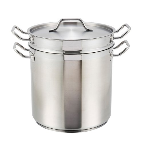 Winco SSDB-12 12qt S/S Double Boiler w/Cover, Induction-Ready