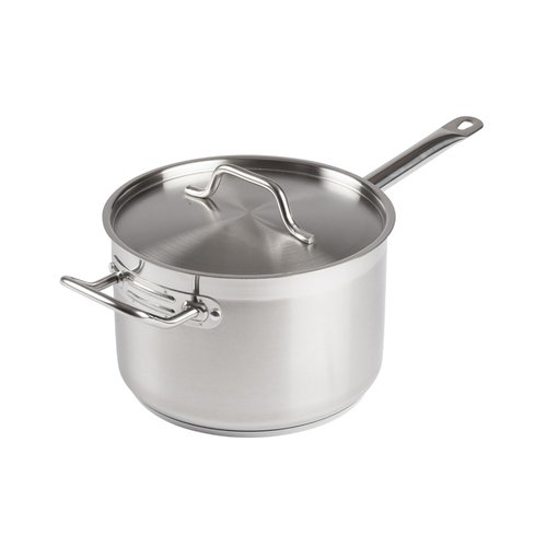 Winco SSSP-7 7-1/2qt S/S Sauce Pan w/Cover, Helper Hdl, Induction-Ready