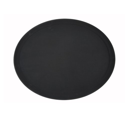 Winco TRH-2722K 22'' x 27'' Easy Hold Rubber Lined Tray, Black, Oval