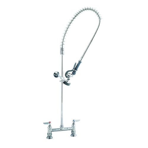 T&S Brass  B-0123-B  Pre-Rinse Faucent Assembly, deck mount base, 8'' adjustable center, includes spray valve, 24'' riser, 44'' hose, 6'' bracket
