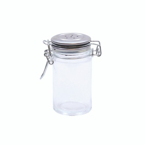 TableCraft Products  H2S&P  2 oz Resealable Salt & Pepper Shaker, Glass Jar with Stainless Steel Clip-Top  Lid