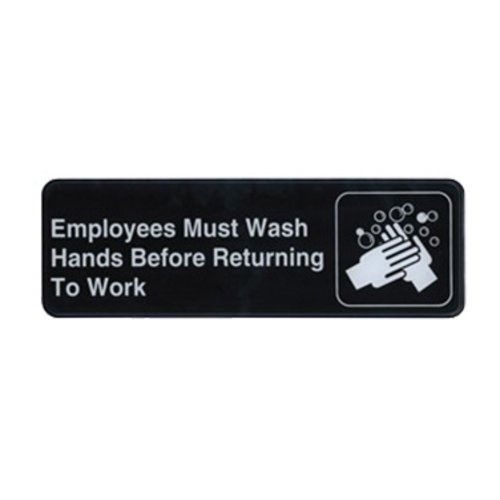 Winco  SGN-322  Information Sign, ''Employee Must Wash Hands...'', 3'' x 9'', Black
