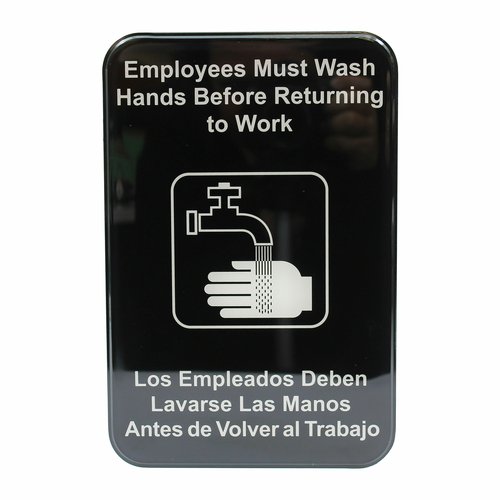 TableCraft Products  695654  English/Spanish Employees Must Wash Hands Sign, White on Black, 6'' x 9''
