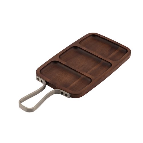 Browne USA Foodservice 571507 Serving Board Sectioned 12x7'' / 30.5.x18cm Acacia Wood w/SS Handle