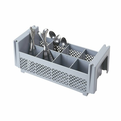 Cambro  8FBNH434151  Camrack Flatware Washing Basket, half size, 4-3/4'' max. height, (8) compartments, no handles, soft gray