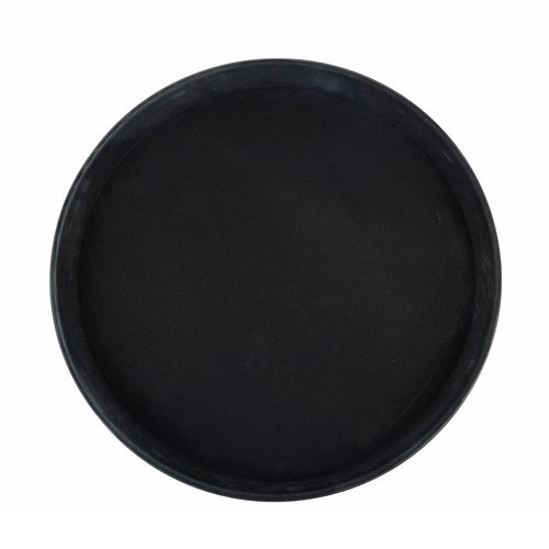 Winco TFG-11K 11'' Premium Fiberglass Tray, Non-slip, Black, Round