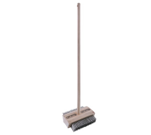 Chef Master 90043DH Grill Brush, 48'' wood handle, 7-3/4'' double-sided head, Stainless Steel Bristles